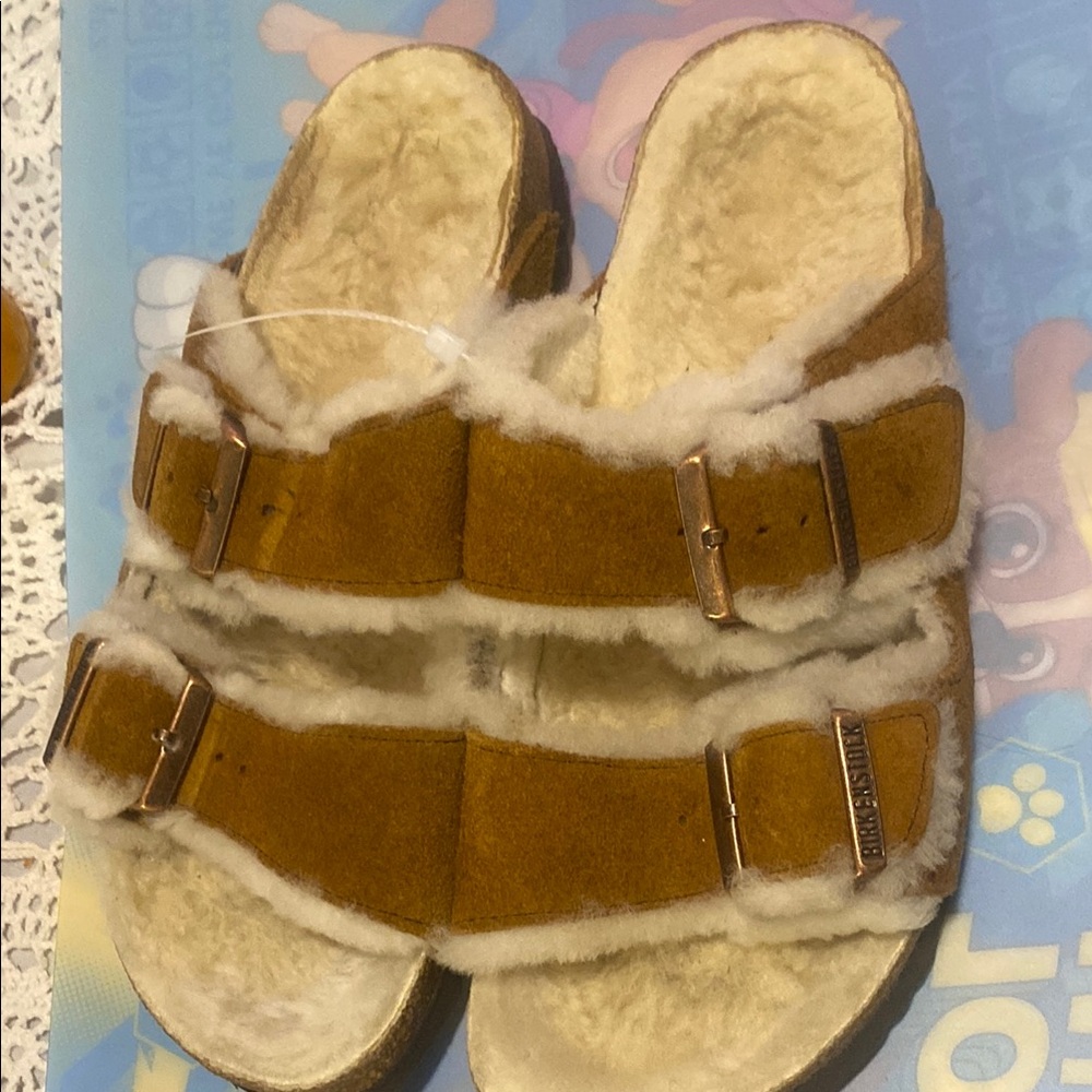 Birkenstock Tan Shearling Sandals